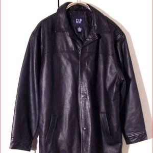 Vtg Black Leather Gap Long Button Jacket Sz XL